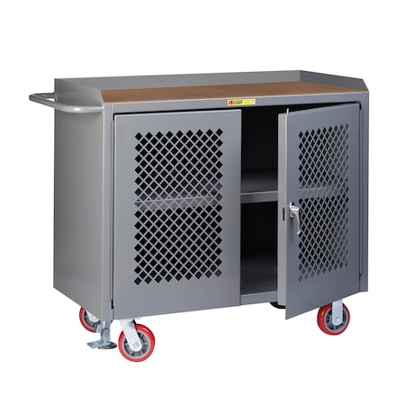 Little Giant Mobile Bench Cabinet, 36"W, 2 Perf Doors, Center Shelf, 1/4" Hardboard MHP32D-2436-FL
